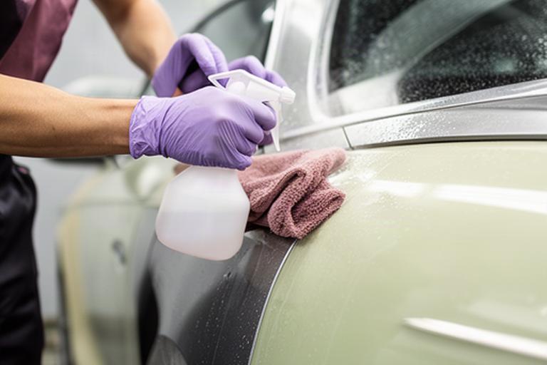 Operatore che applica un prodotto biodegradabile su una carrozzeria nell'autolavaggio
